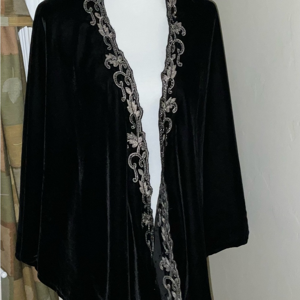 Reba Cape Holiday Gems Polyester Velvet Silver Toned Metallic Embroidery Trim